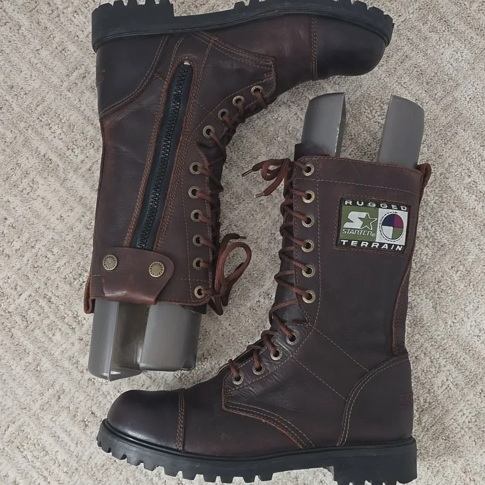 STARTER | Rugged Terrain Leather  Brown Lace-Up Boots 1990's